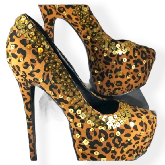 Alba Gold Brown Leopard Print High Heel Shoes - Size 8 6inch Stilettos - Picture 3 of 8